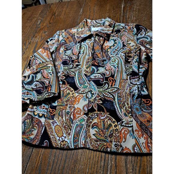 Medium Erin Jordon Paisley Floral Full Zip Blazer Jacket 3/4 Ruffle Sleeve - Picture 3 of 6